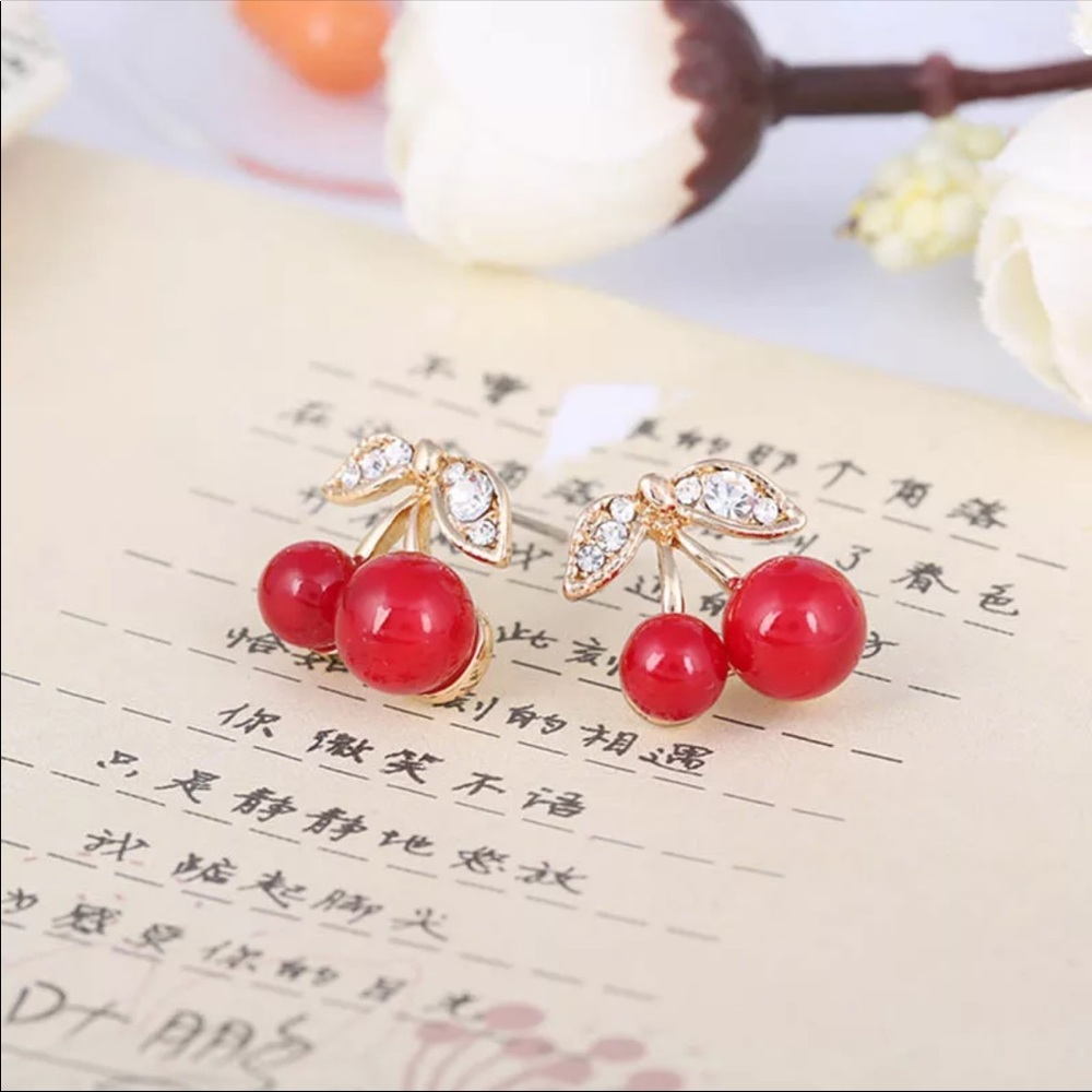 Hot Red Mini Cherry 🍒 Clip-on Earrings